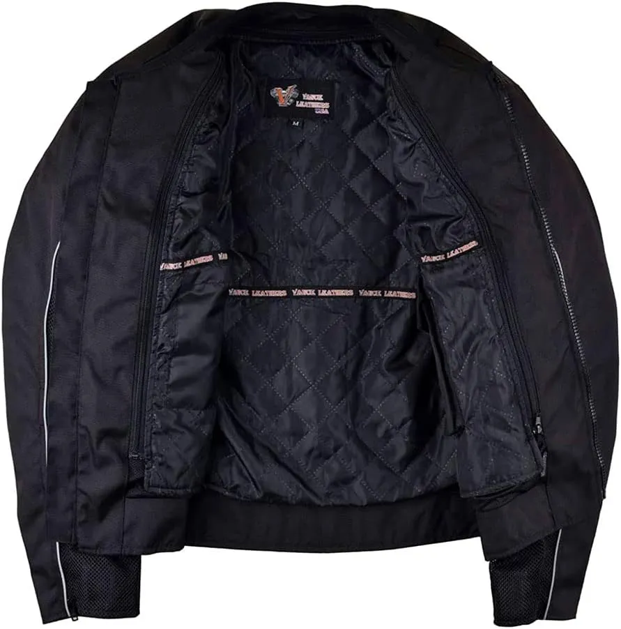 Vance Leather Mens All-Season Reflective Mesh & Textile Motorcycle Jacket w/CE Armor & Removable Liner