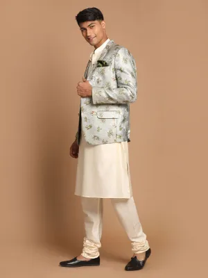 VASTRAMAY Green Blazer and Cream Kurta Set
