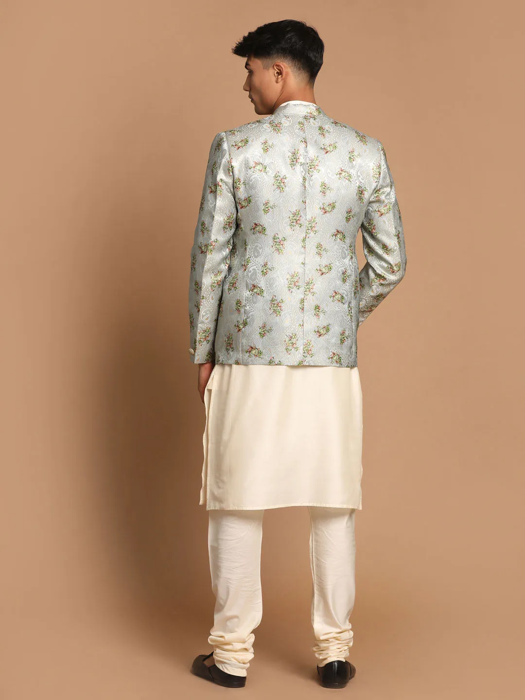 VASTRAMAY Green Blazer and Cream Kurta Set