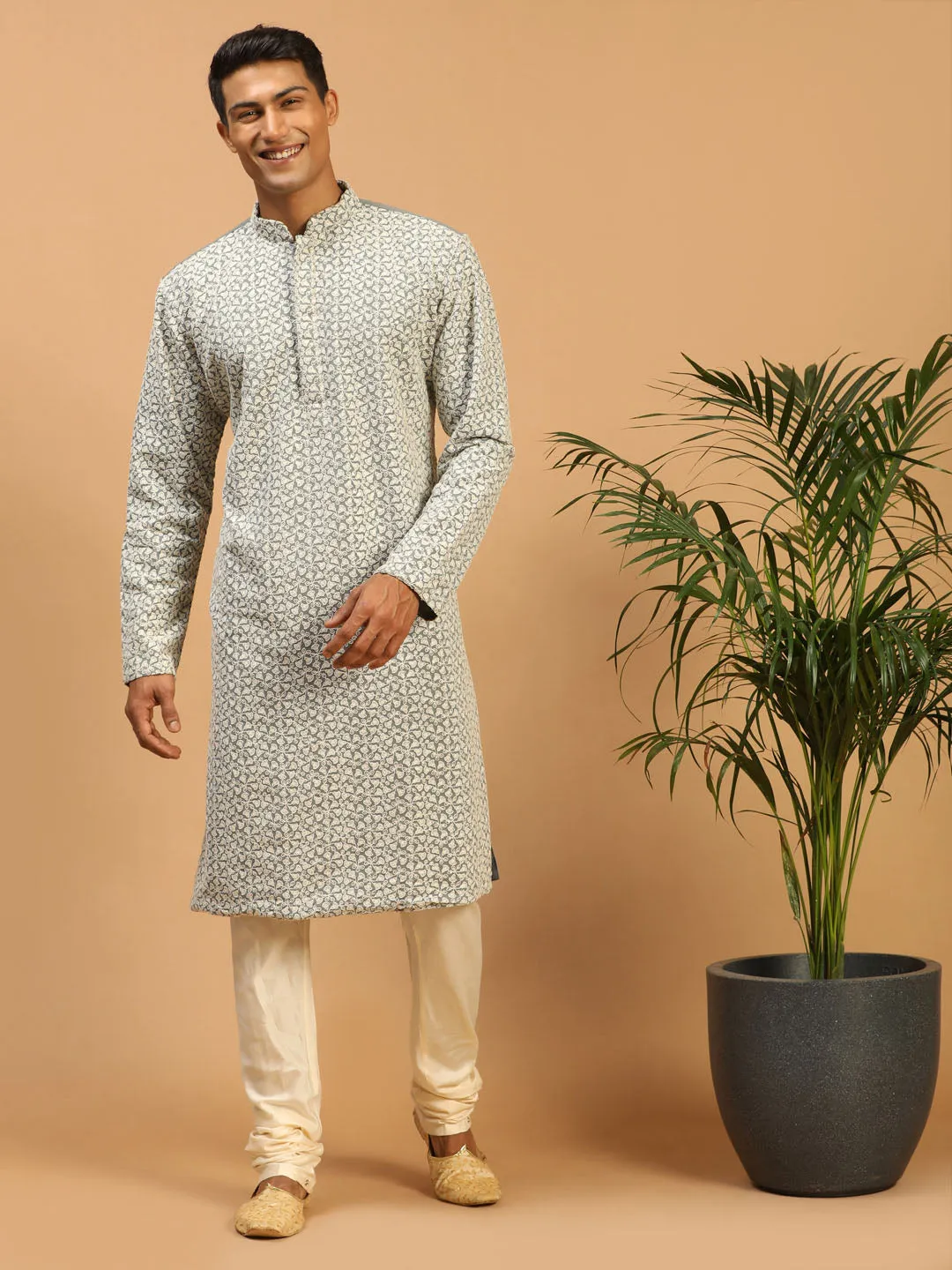 Vastramay Grey Chikankari Kurta Pyjama Set