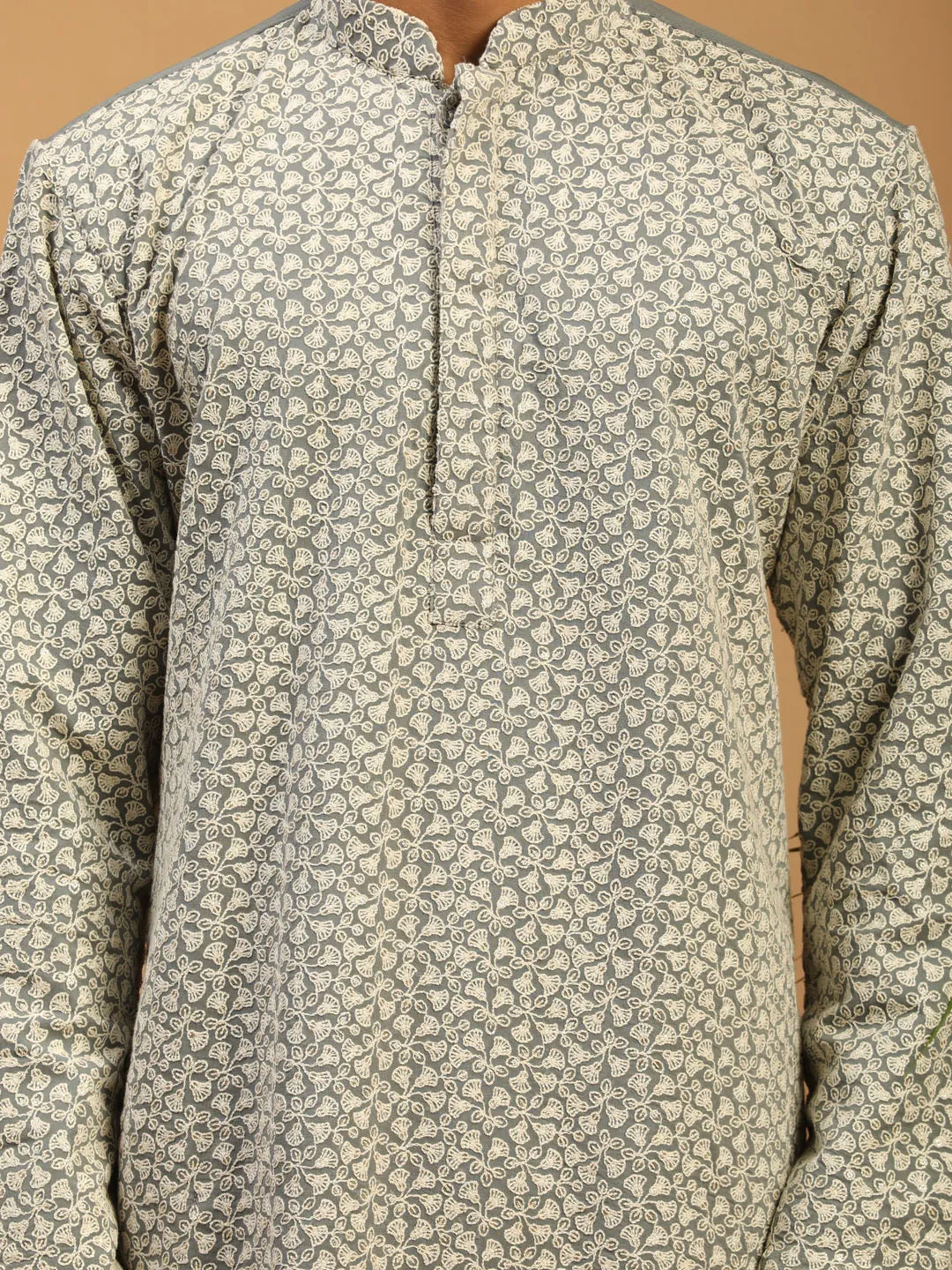 Vastramay Grey Chikankari Kurta Pyjama Set