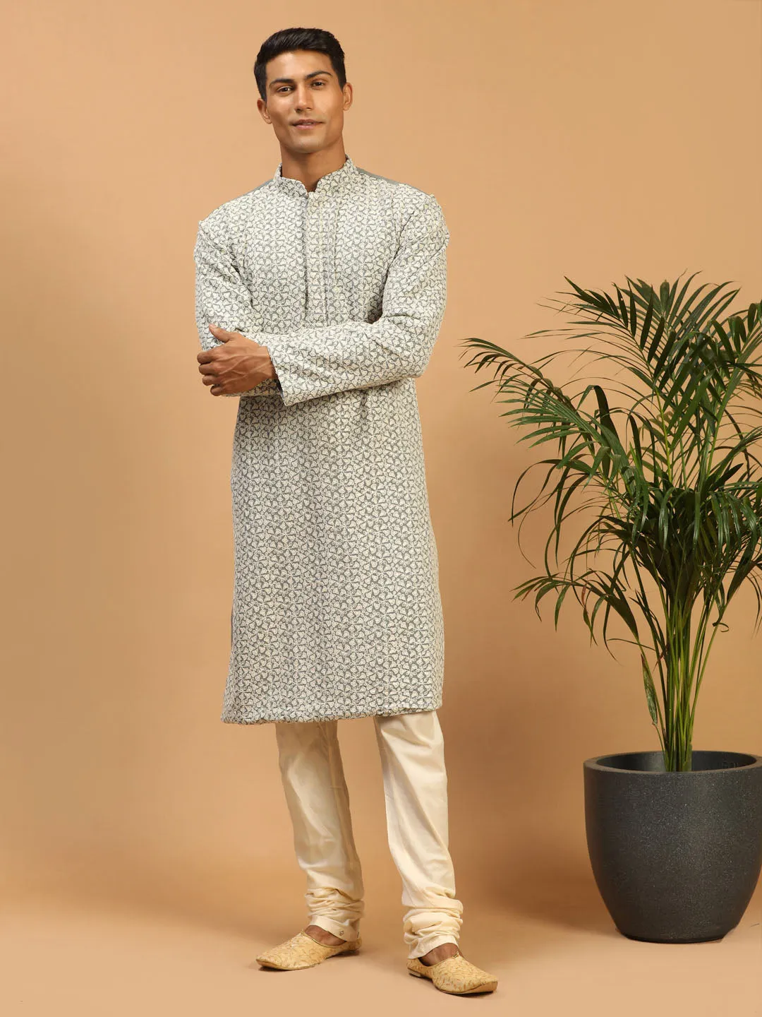 Vastramay Grey Chikankari Kurta Pyjama Set