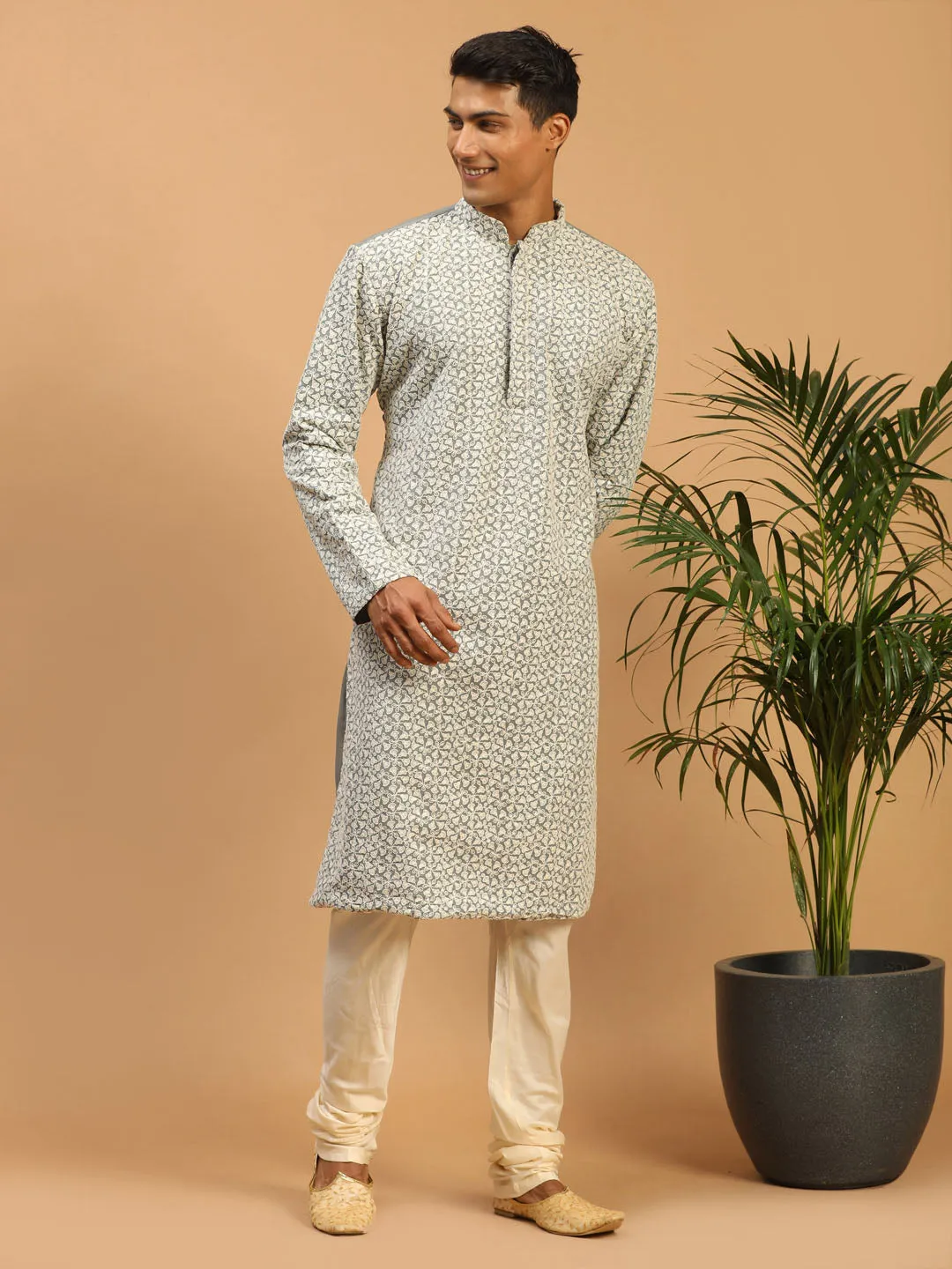 Vastramay Grey Chikankari Kurta Pyjama Set