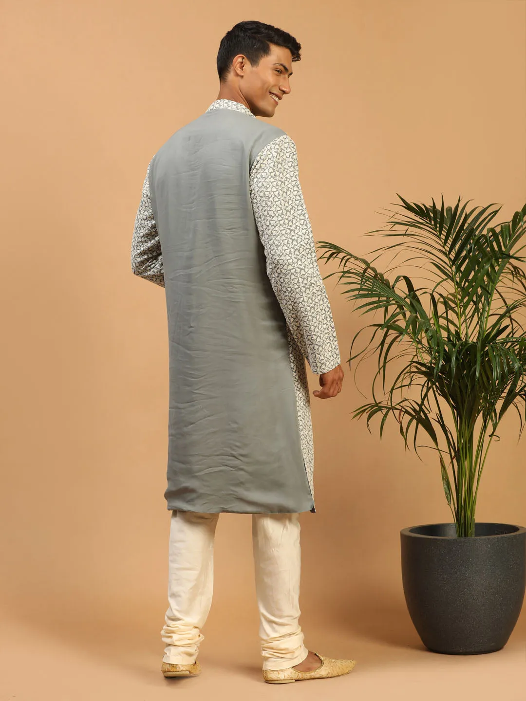Vastramay Grey Chikankari Kurta Pyjama Set