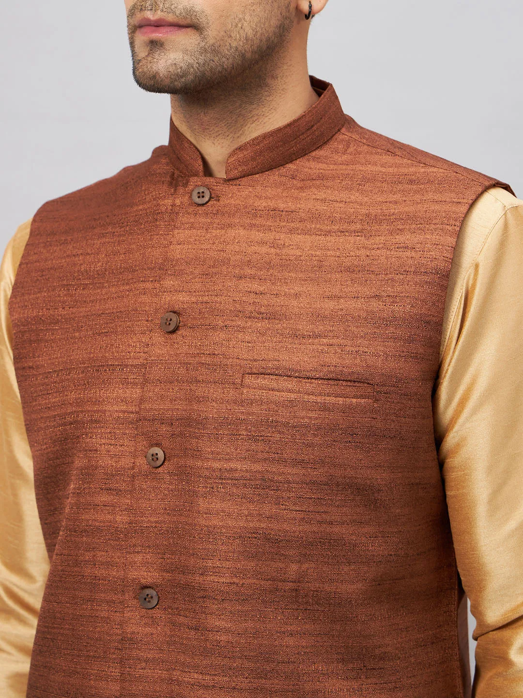 VASTRAMAY Men's Coffee Jacket Kurta Set