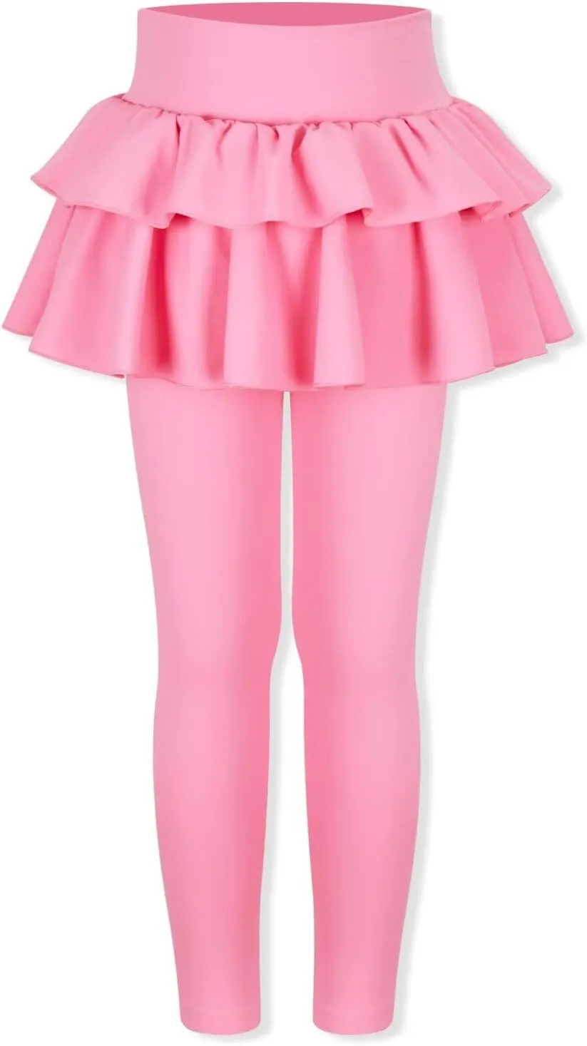 WELAKEN Girls' Skirted Leggings Kid Athletic Stretchy Workout Yoga Pants