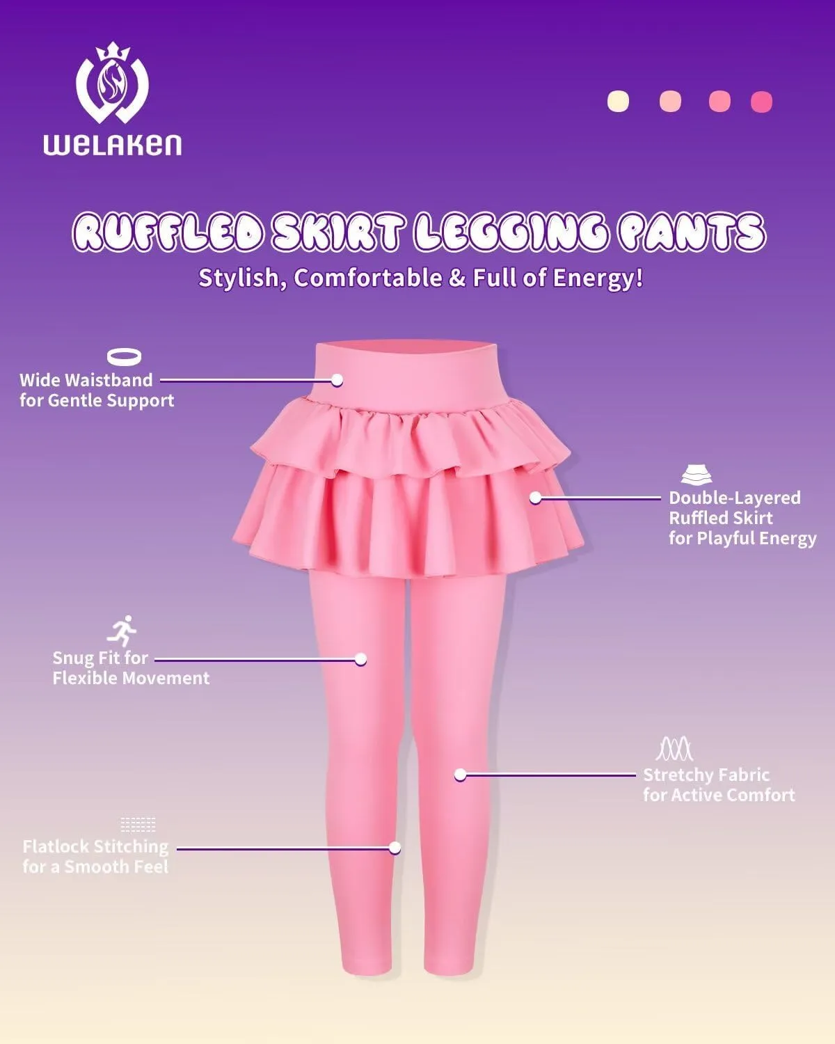 WELAKEN Girls' Skirted Leggings Kid Athletic Stretchy Workout Yoga Pants