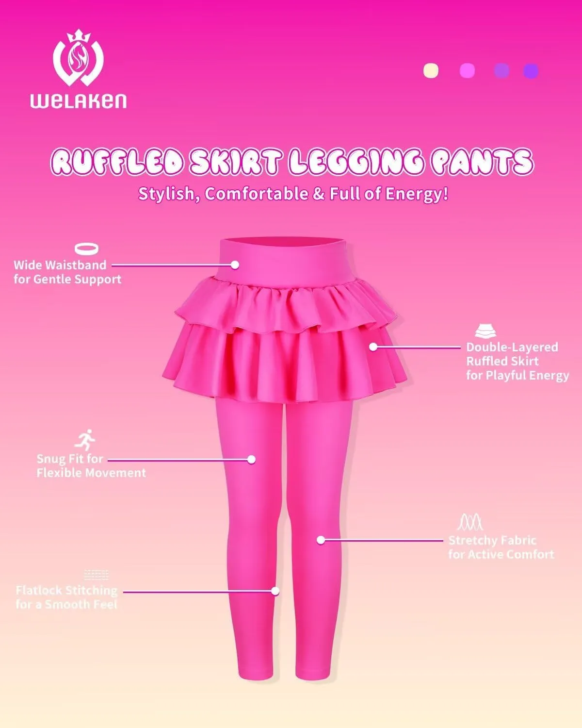 WELAKEN Girls' Skirted Leggings Kid Athletic Stretchy Workout Yoga Pants