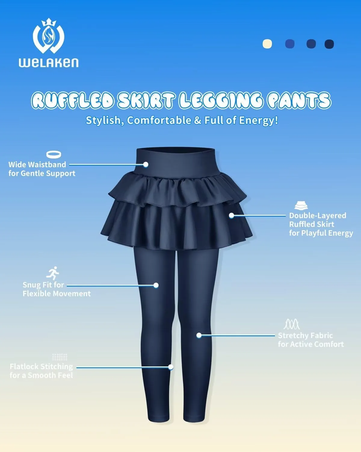 WELAKEN Girls' Skirted Leggings Kid Athletic Stretchy Workout Yoga Pants