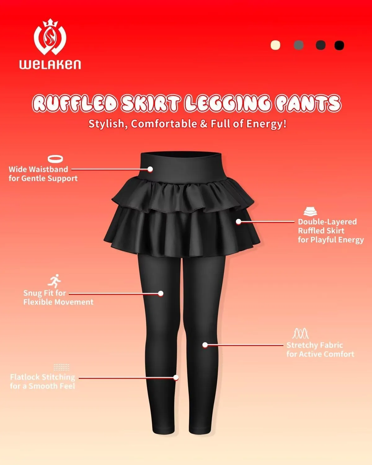 WELAKEN Girls' Skirted Leggings Kid Athletic Stretchy Workout Yoga Pants