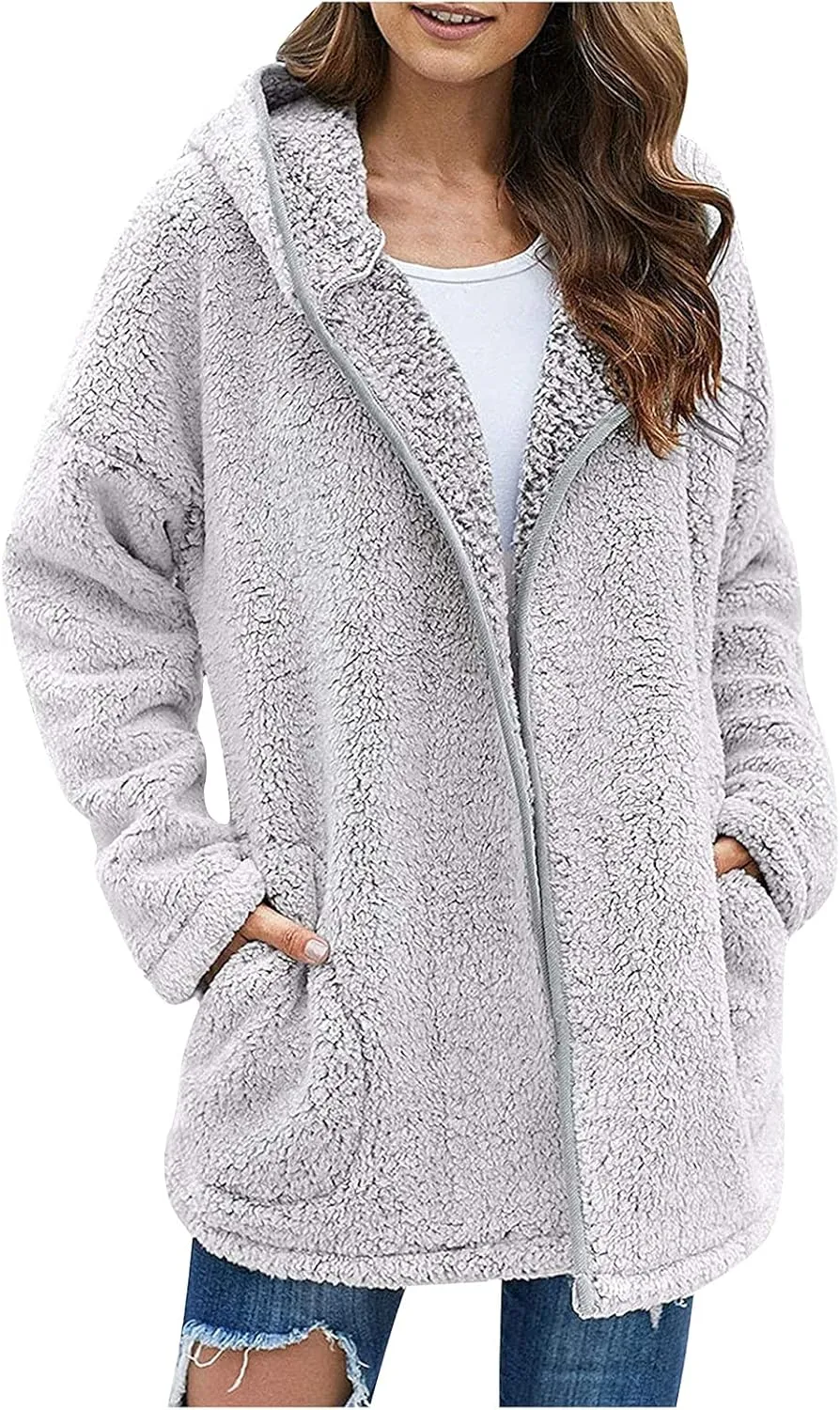 Winter Coats for Women Oversized Sherpa Jackets Warm Fuzzy Fleece Hoodies Zip up Hooded Parka Peacoat Outerwear