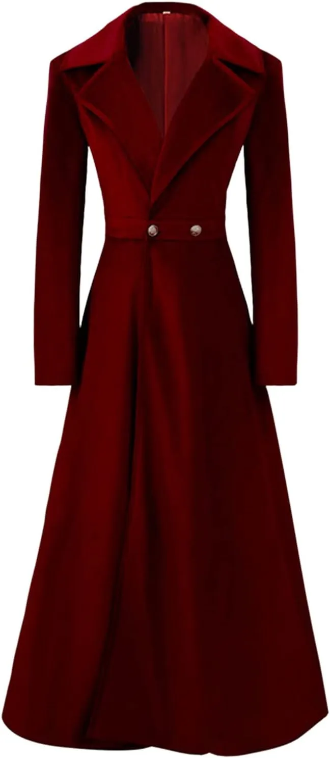 Women Light Weight Thin Vintage Slim Medieval Retro Halloween&Christmas Asymmetric Long Velvet Blazers Coat (Red, XXL)