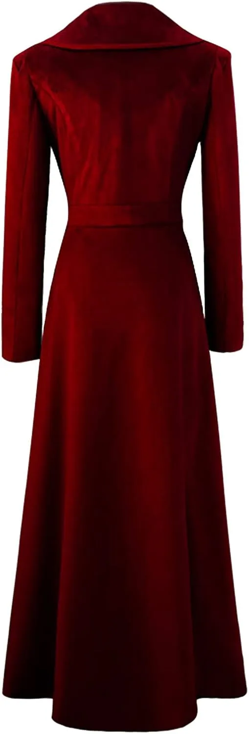Women Light Weight Thin Vintage Slim Medieval Retro Halloween&Christmas Asymmetric Long Velvet Blazers Coat (Red, XXL)