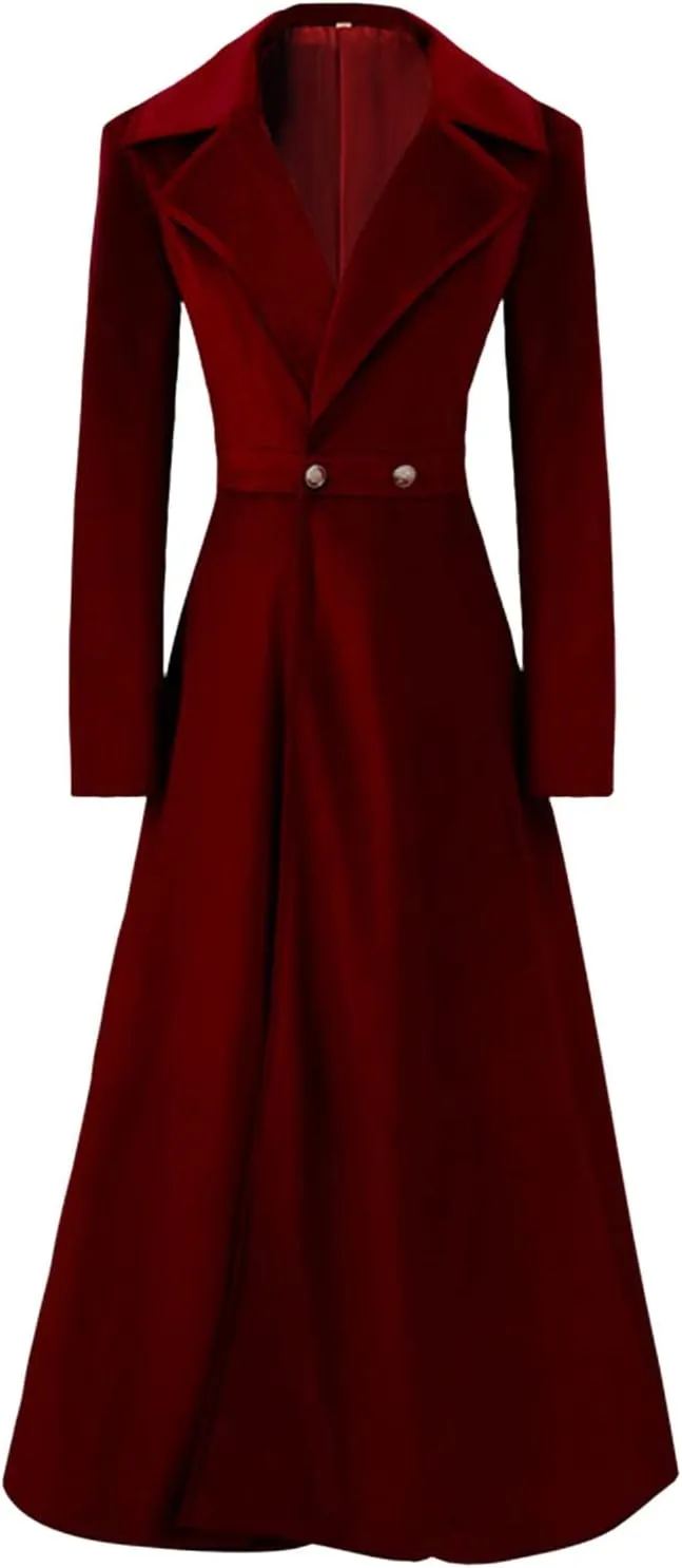 Women Light Weight Thin Vintage Slim Medieval Retro Halloween&Christmas Asymmetric Long Velvet Blazers Coat (Red, XXL)