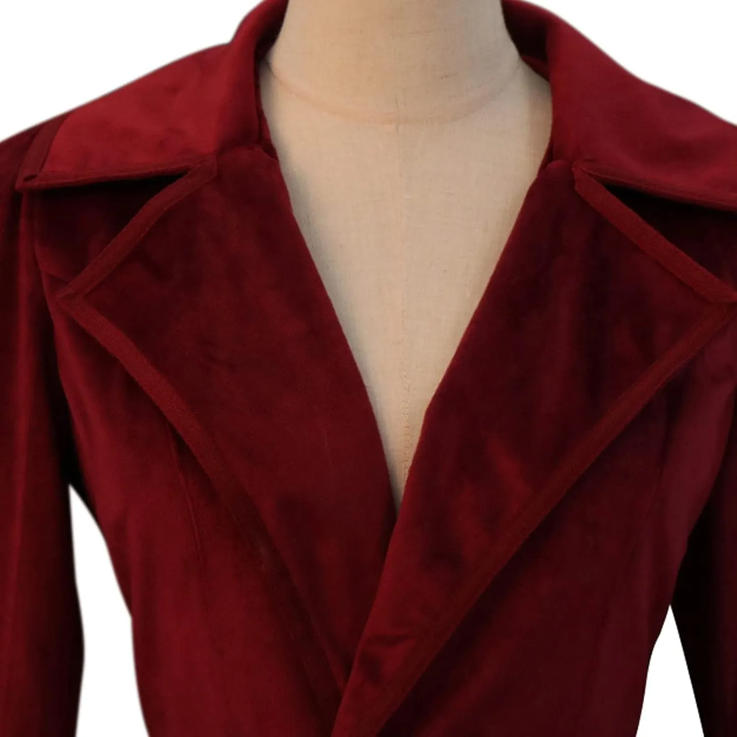 Women Light Weight Thin Vintage Slim Medieval Retro Halloween&Christmas Asymmetric Long Velvet Blazers Coat (Red, XXL)