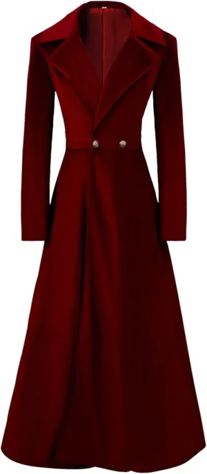 Women Light Weight Thin Vintage Slim Medieval Retro Halloween&Christmas Asymmetric Long Velvet Blazers Coat (Red, XXL)