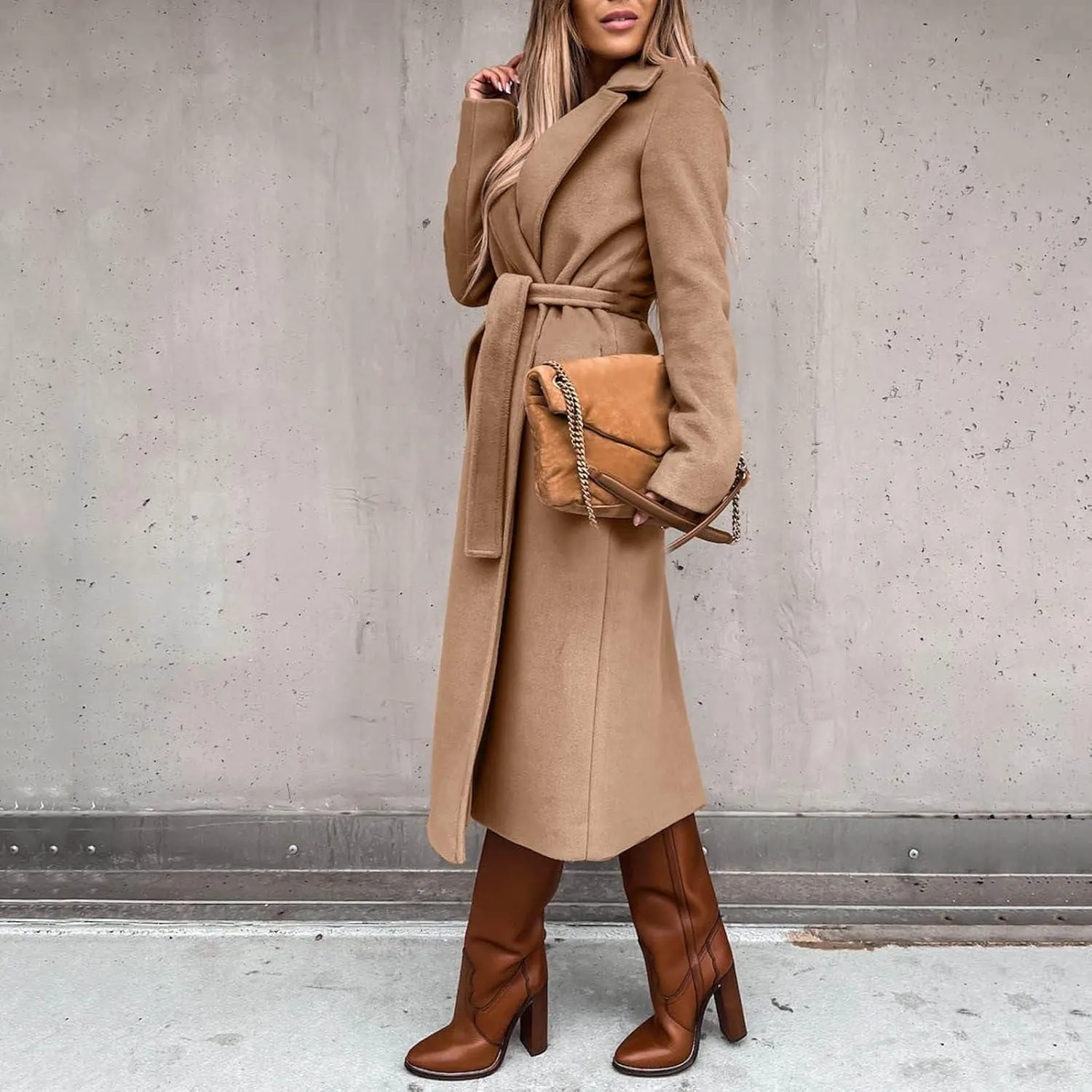 Women's Blazers Lapel Trench Coats Casual Cardigan Windbreak Solid Color Jackets Long Sleeve with Belt Overcoat