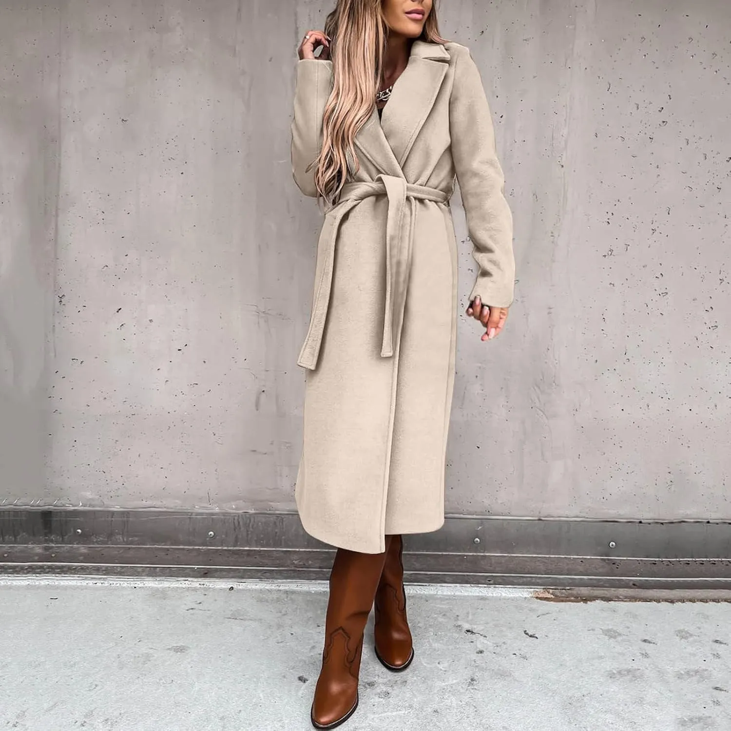 Women's Blazers Lapel Trench Coats Casual Cardigan Windbreak Solid Color Jackets Long Sleeve with Belt Overcoat