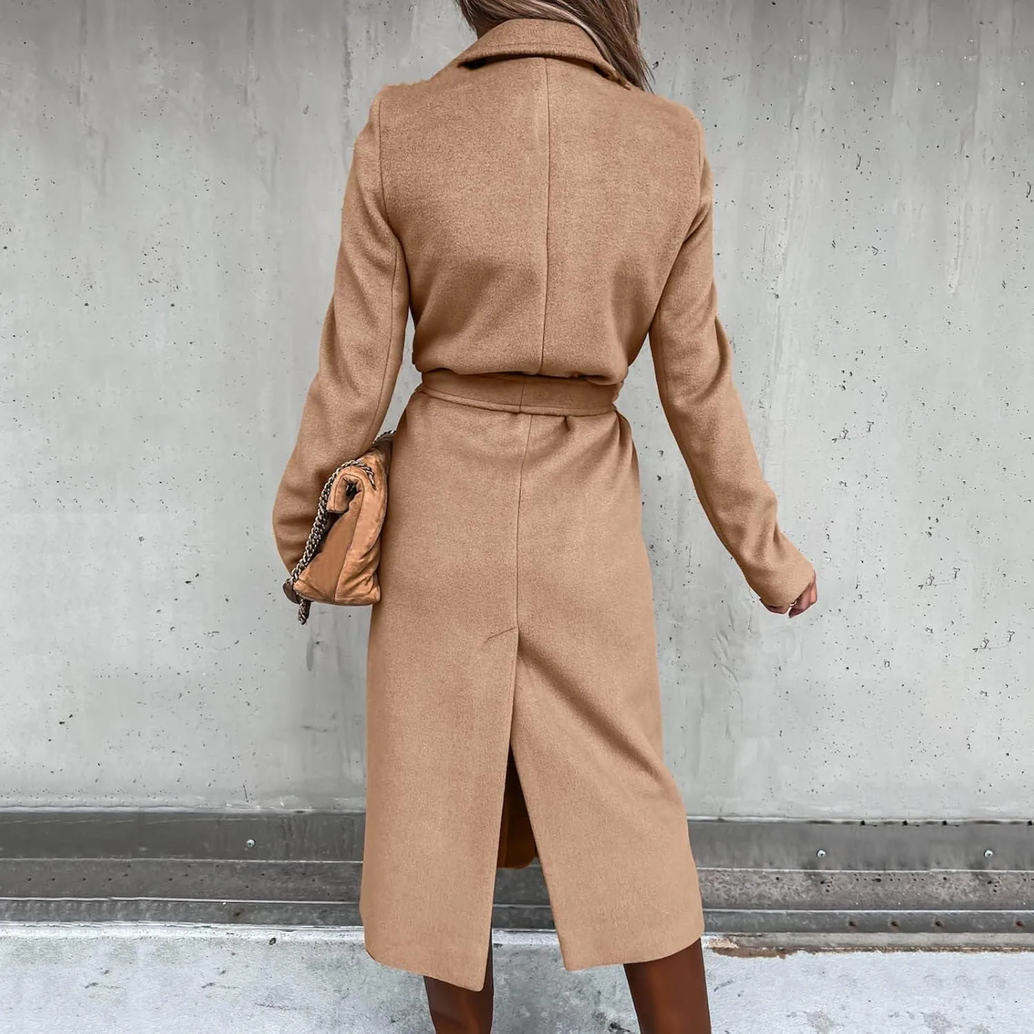 Women's Blazers Lapel Trench Coats Casual Cardigan Windbreak Solid Color Jackets Long Sleeve with Belt Overcoat
