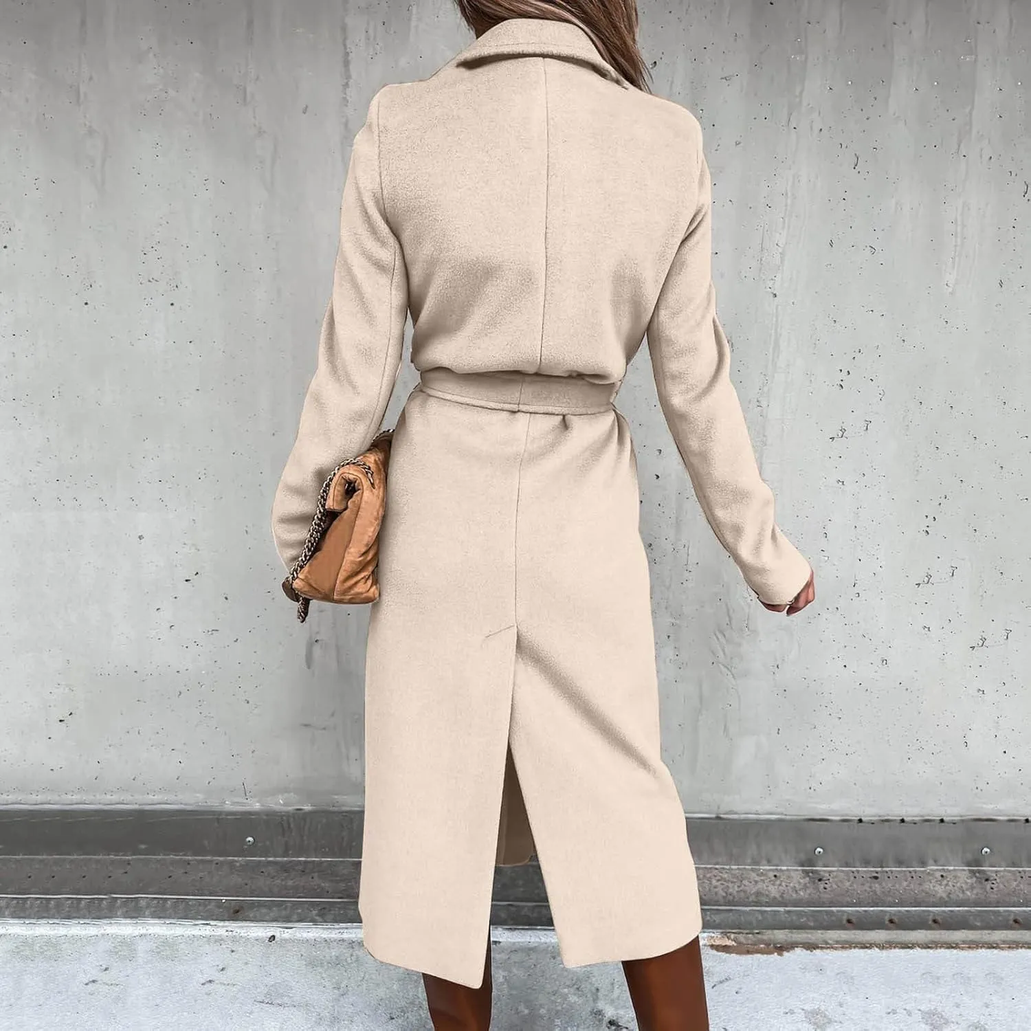 Women's Blazers Lapel Trench Coats Casual Cardigan Windbreak Solid Color Jackets Long Sleeve with Belt Overcoat