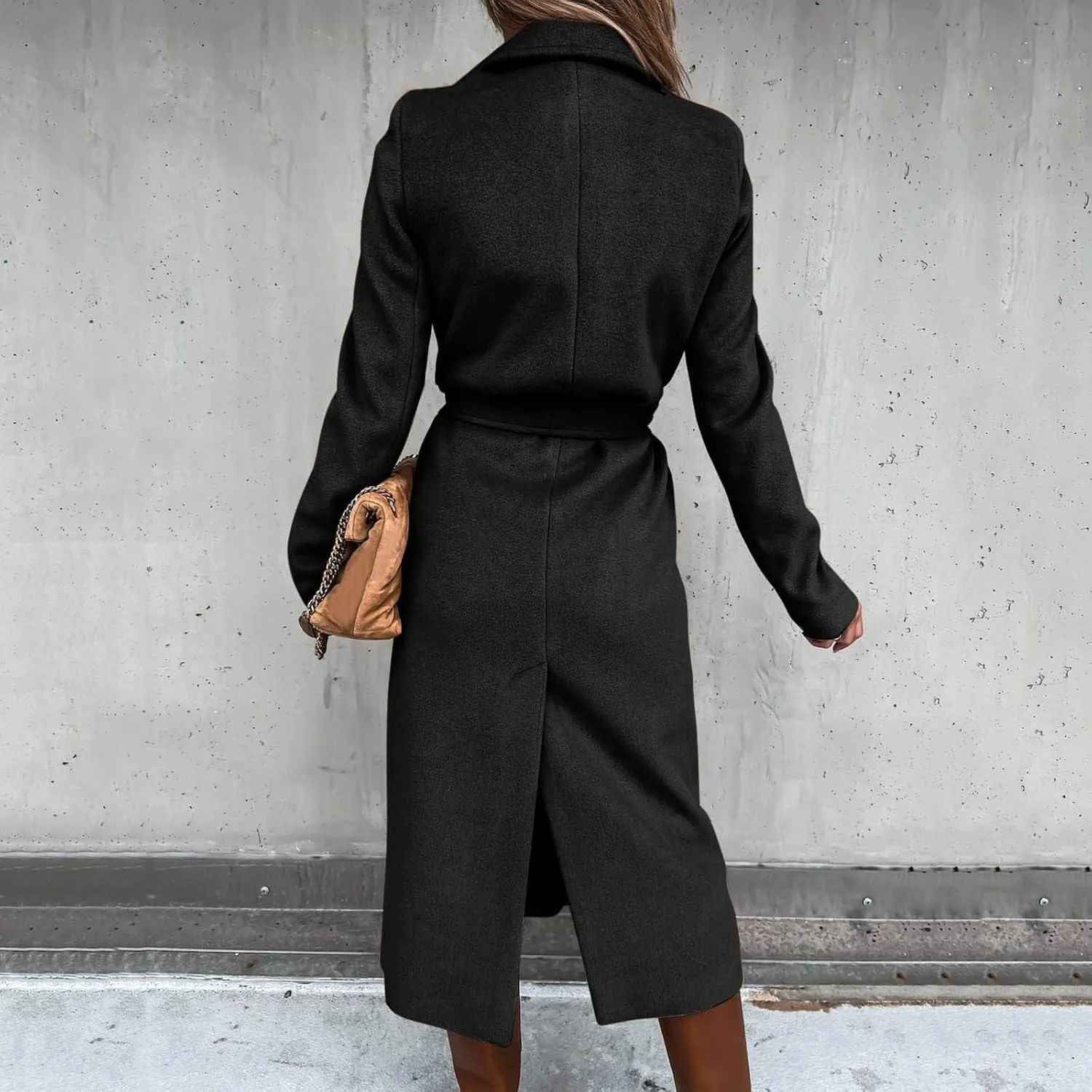 Women's Blazers Lapel Trench Coats Casual Cardigan Windbreak Solid Color Jackets Long Sleeve with Belt Overcoat