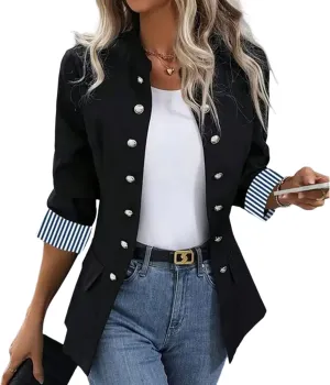 Women's Casual Blazers Button Open Front Striped Cuff Lightweight Work Office Suit Jackets Blazer