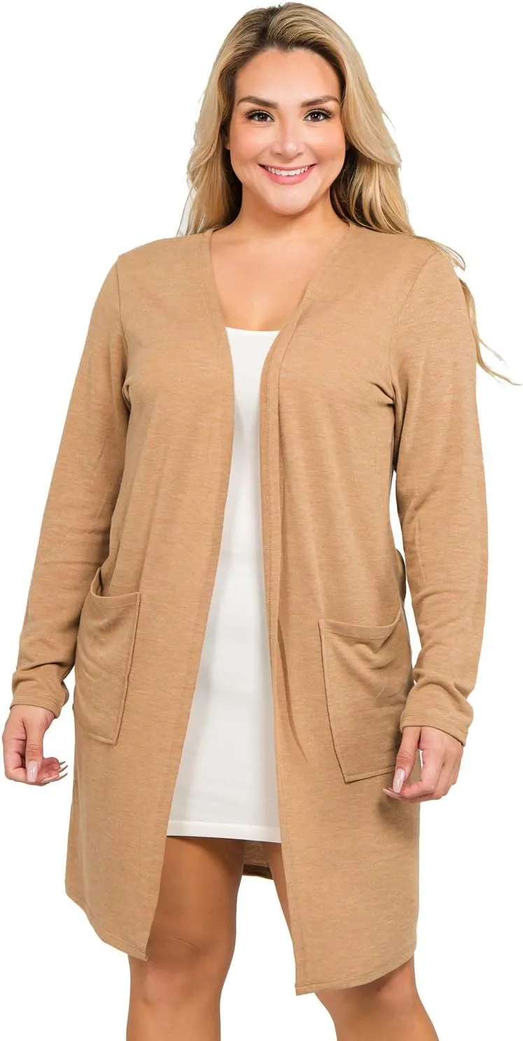 Women's Casual Lightweight Open Front Drape Cardigan with Pockets