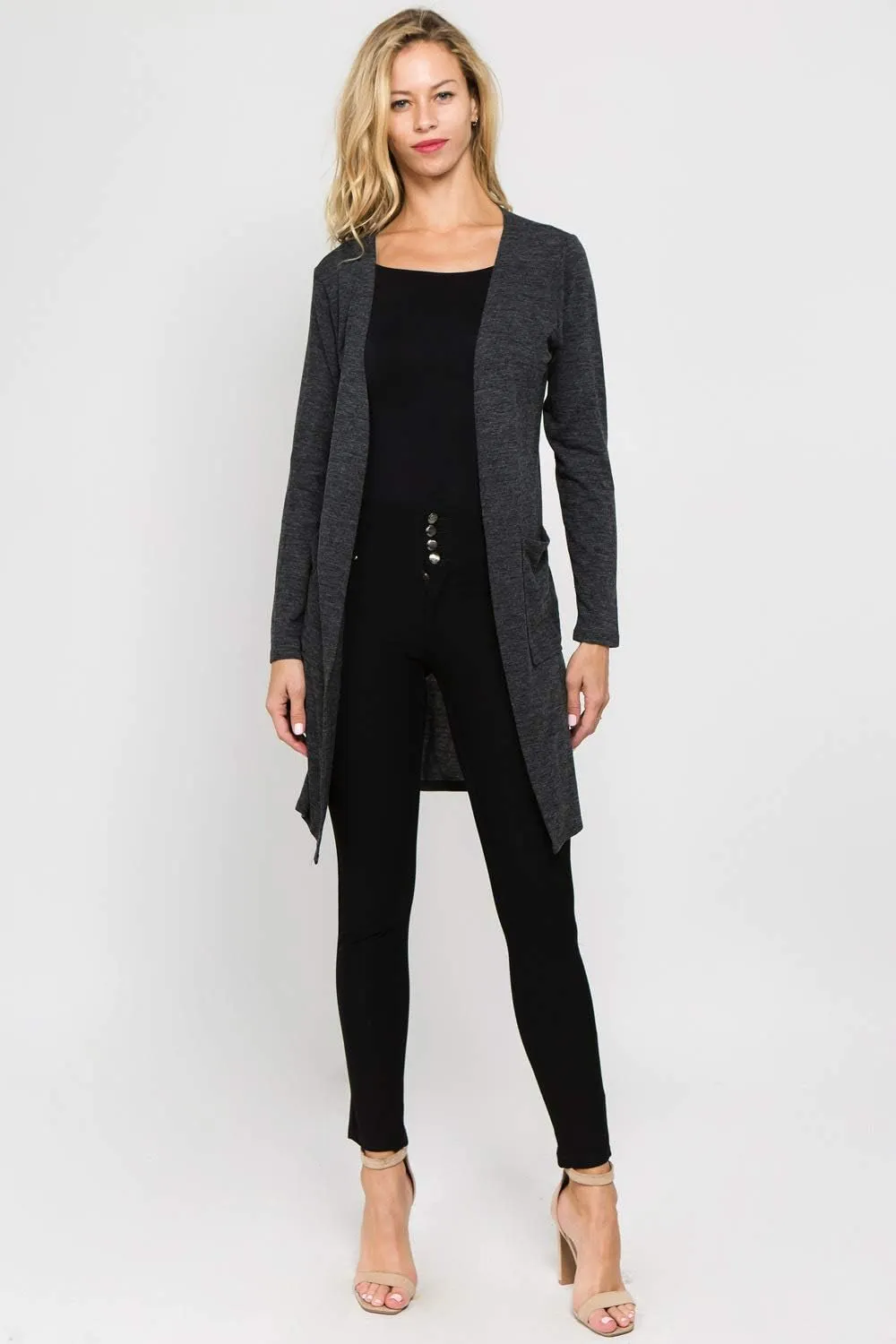 Women's Casual Lightweight Open Front Drape Cardigan with Pockets