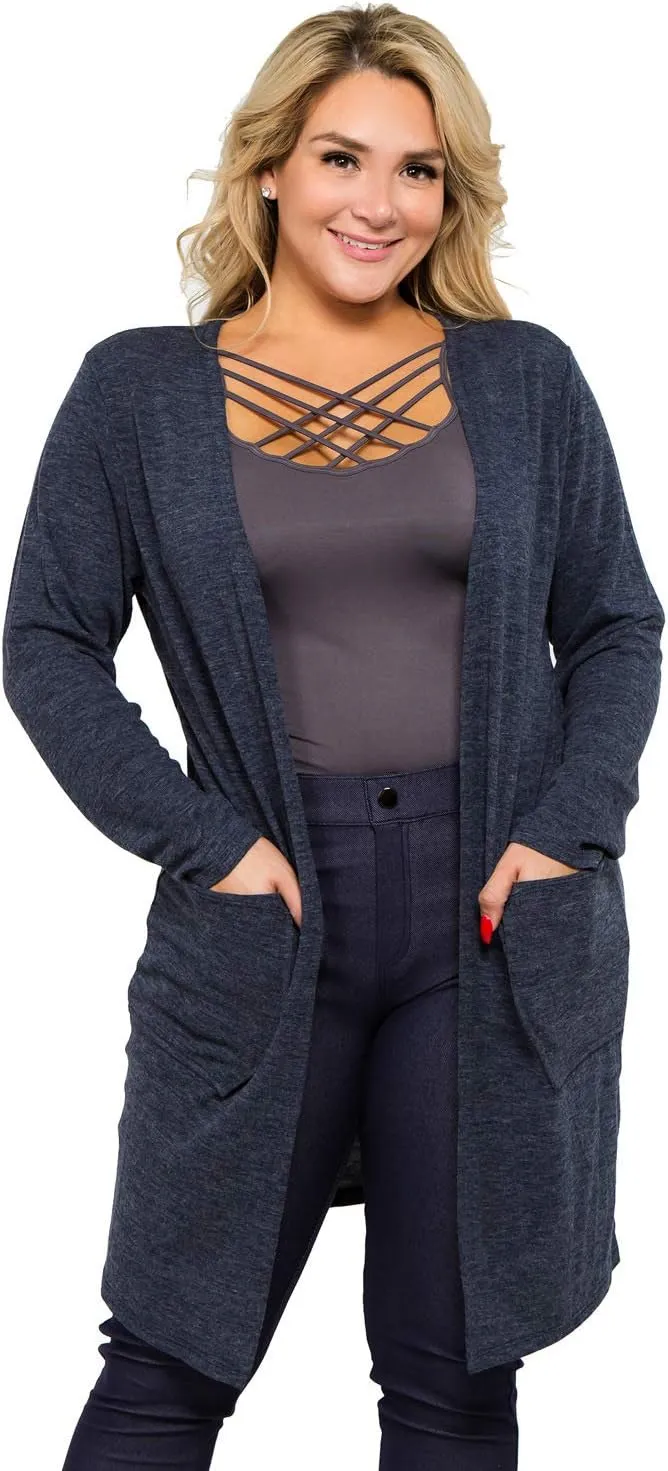 Women's Casual Lightweight Open Front Drape Cardigan with Pockets