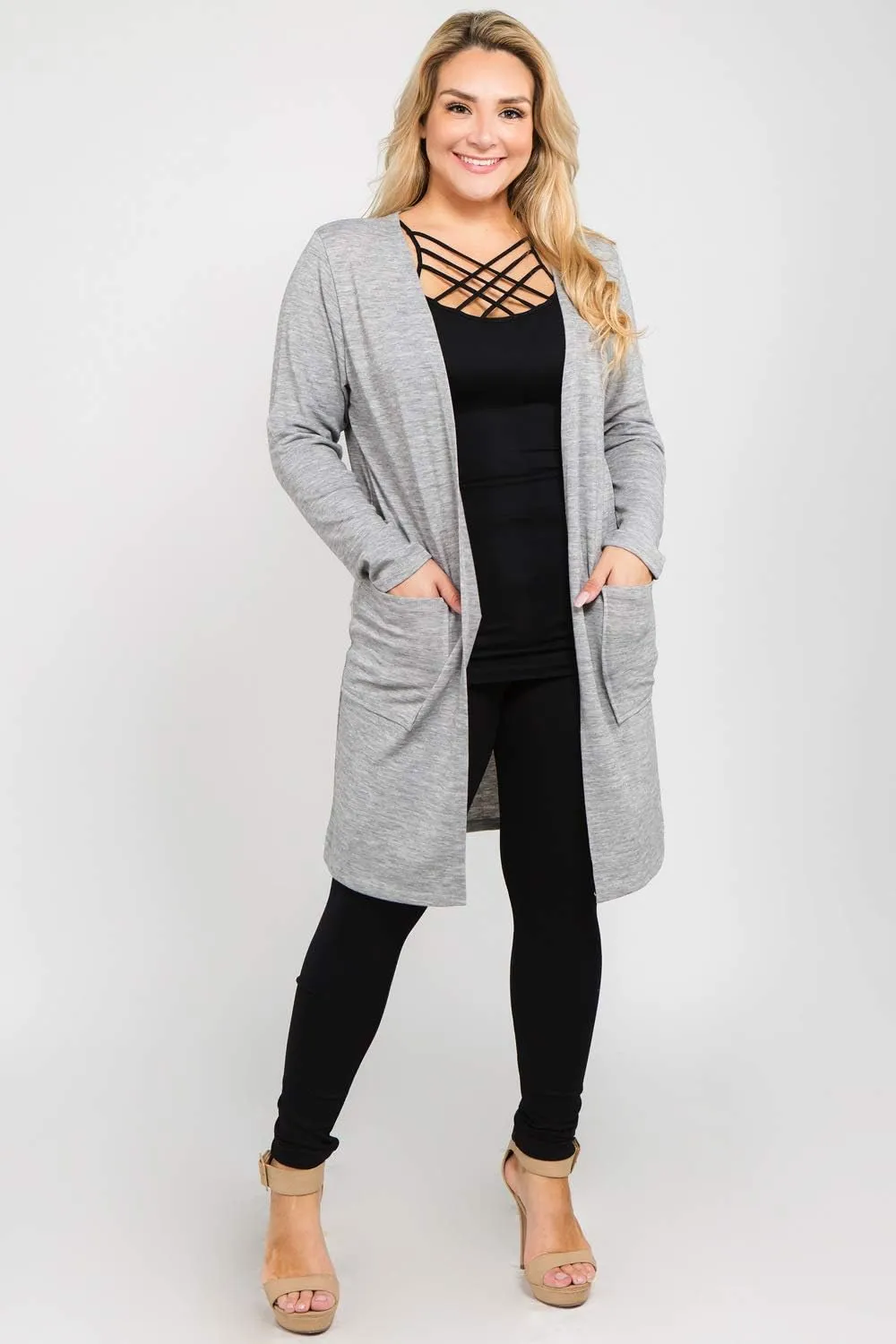 Women's Casual Lightweight Open Front Drape Cardigan with Pockets