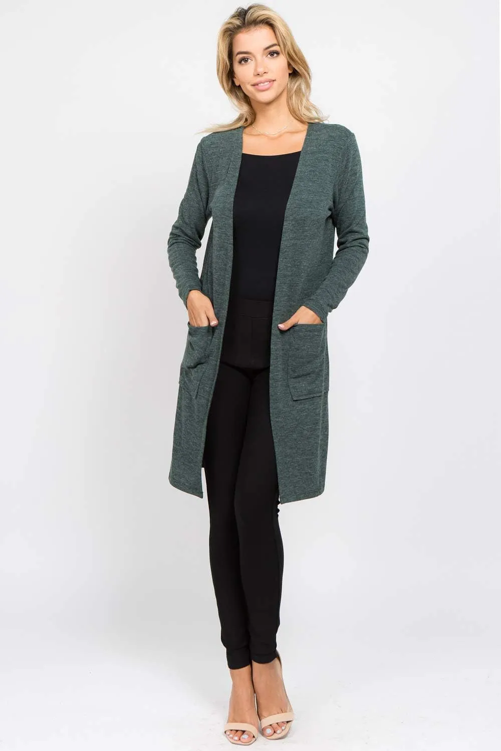 Women's Casual Lightweight Open Front Drape Cardigan with Pockets