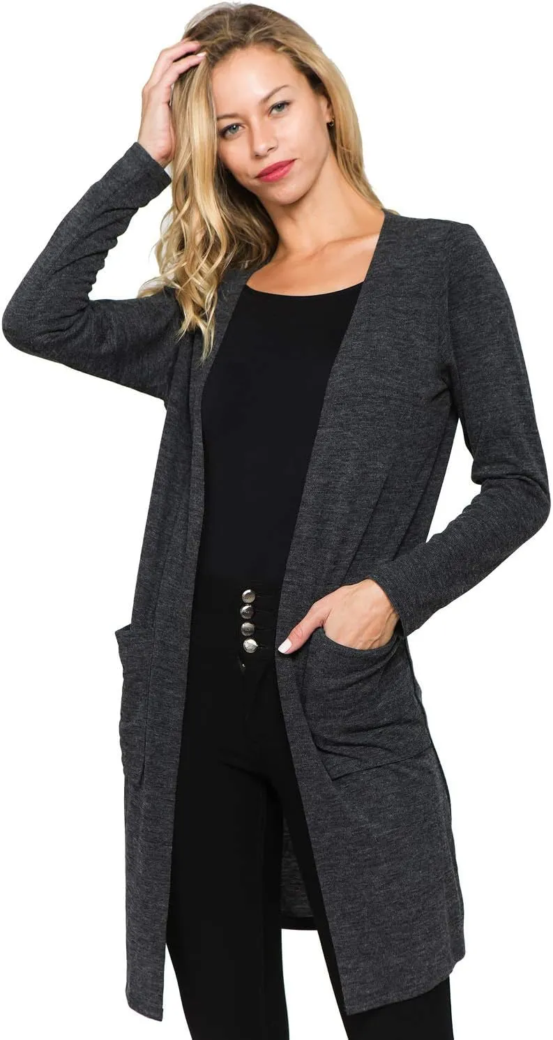 Women's Casual Lightweight Open Front Drape Cardigan with Pockets