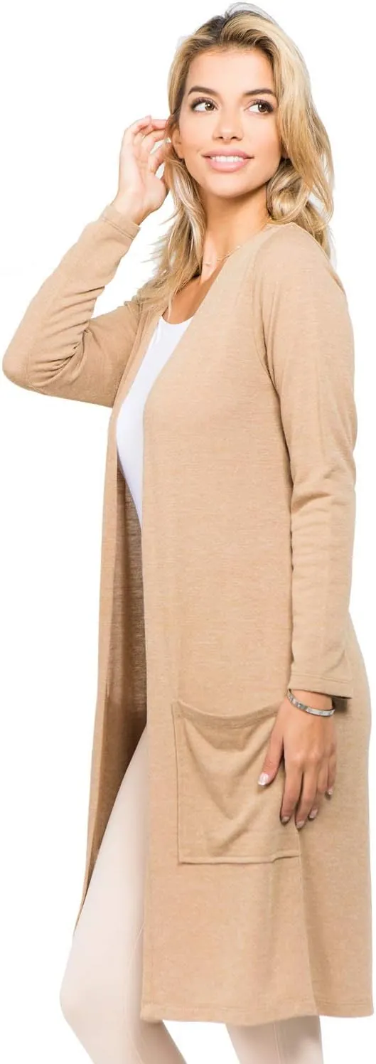 Women's Casual Lightweight Open Front Drape Cardigan with Pockets