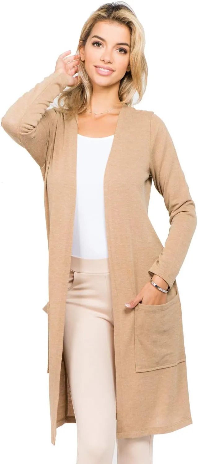 Women's Casual Lightweight Open Front Drape Cardigan with Pockets