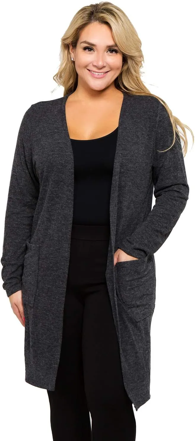 Women's Casual Lightweight Open Front Drape Cardigan with Pockets