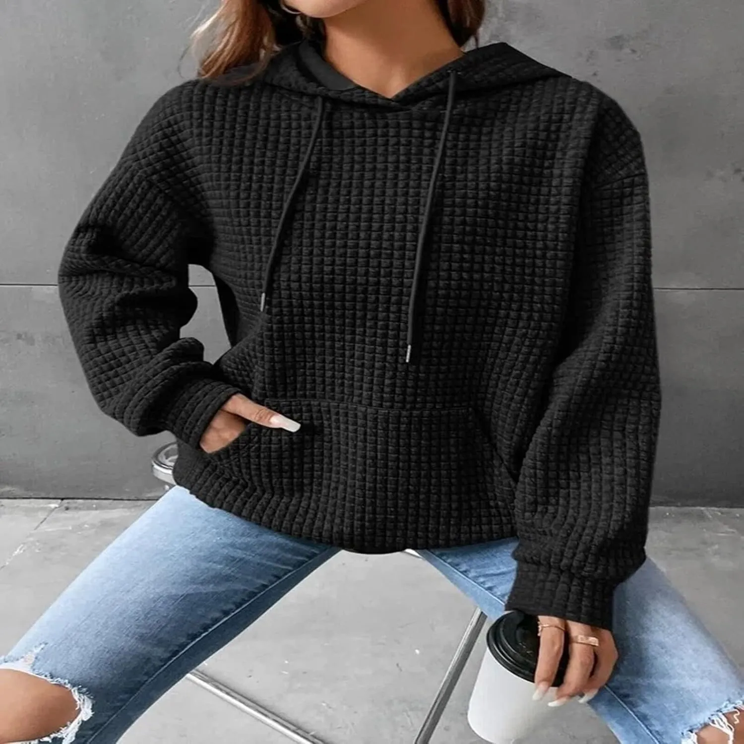 Womens Checkered Hoodies Trendy 2024 Hooded Sweatshirts Soft Hoodies Loose Fit with Pockets Casual Pullover Tops