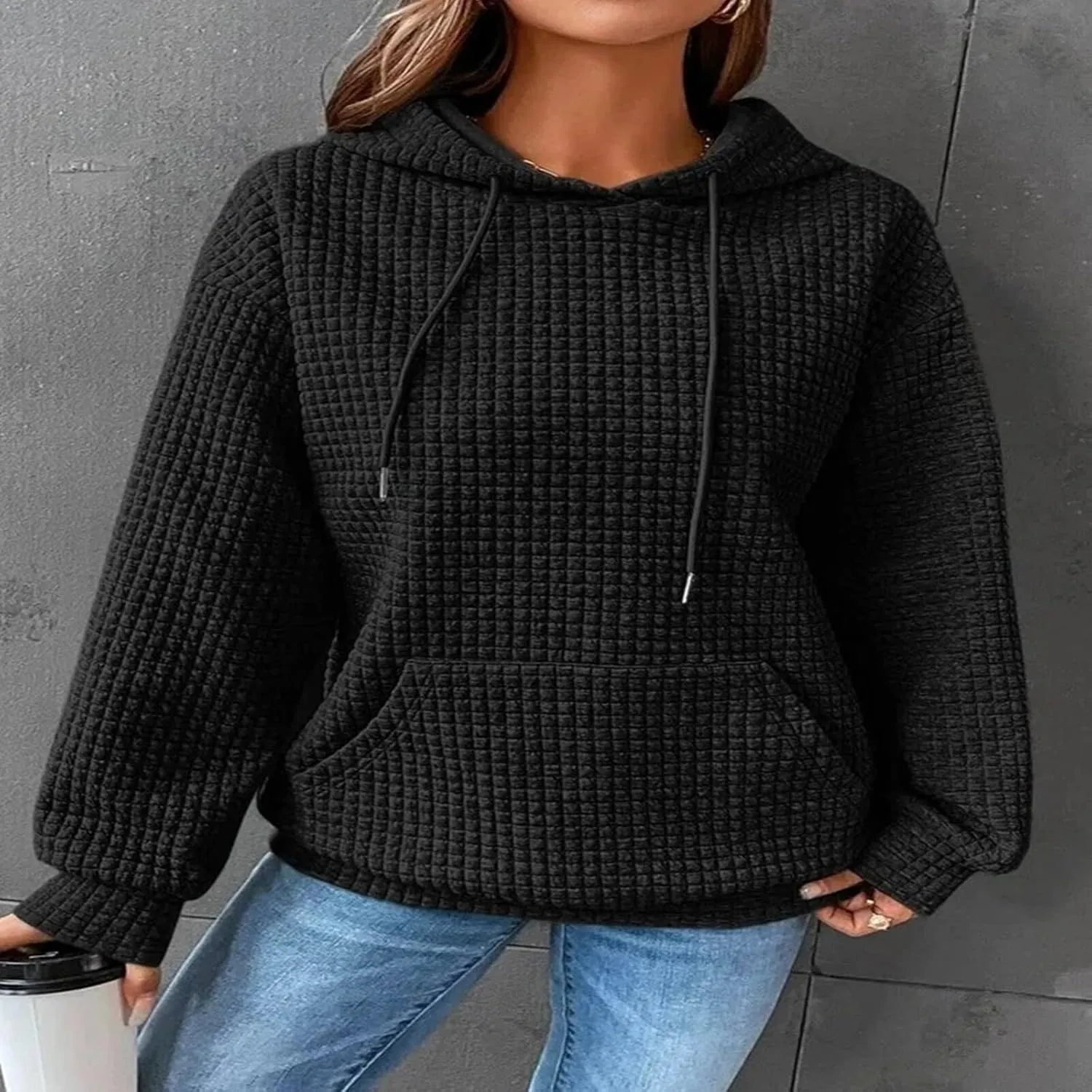 Womens Checkered Hoodies Trendy 2024 Hooded Sweatshirts Soft Hoodies Loose Fit with Pockets Casual Pullover Tops