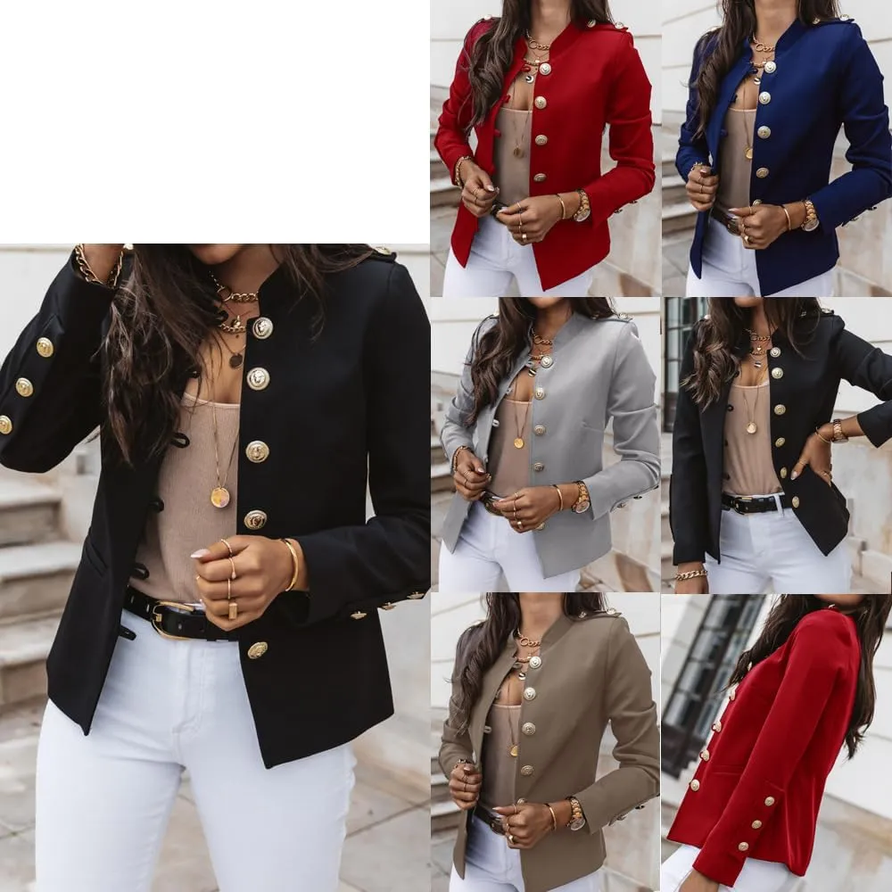 Women's Long Sleeve Button Short Blazers Dressy Business Casual Cropped Work Blazer Suit Jackets for Women