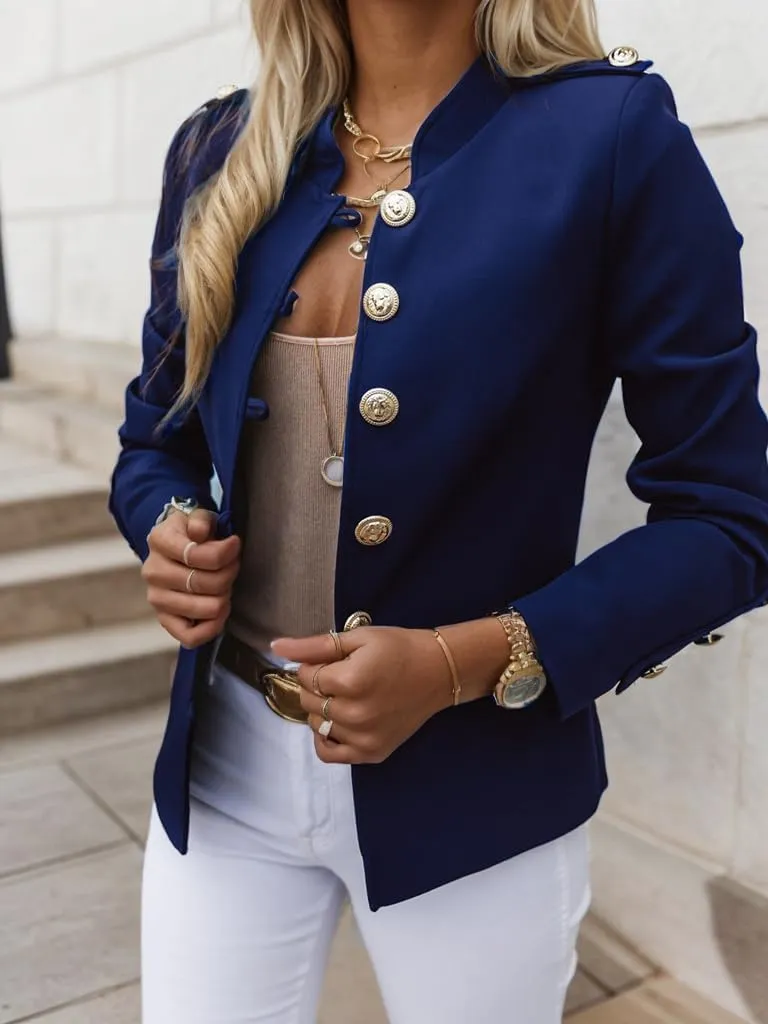 Women's Long Sleeve Button Short Blazers Dressy Business Casual Cropped Work Blazer Suit Jackets for Women