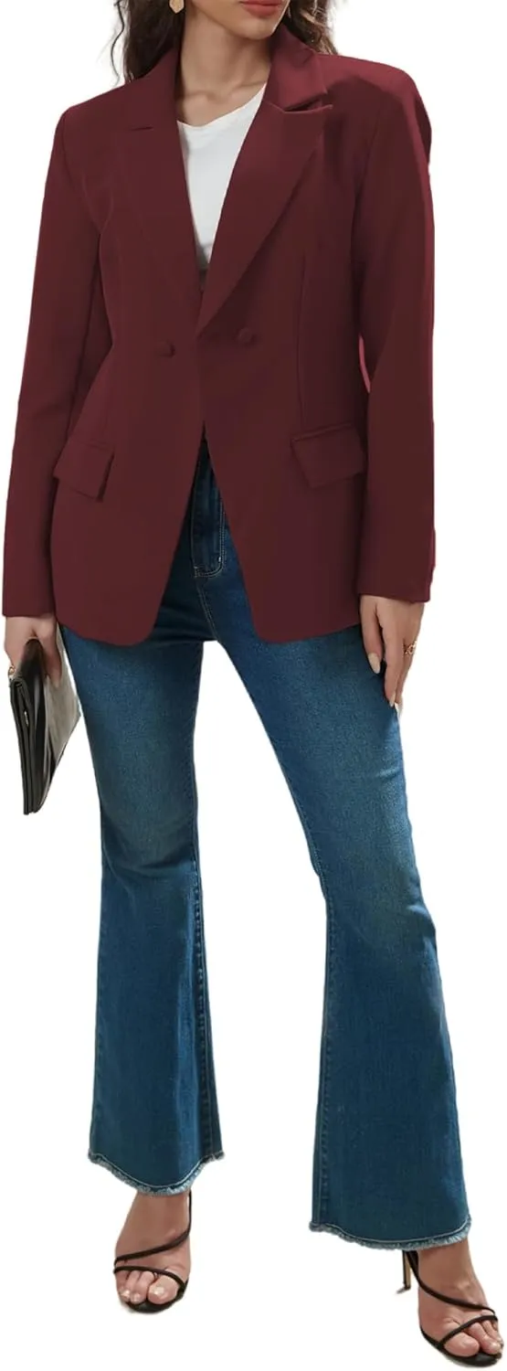 Women's Long Slleve Notch Lapel Work Suit Blazers Open Front Causal Jacket Outwear with Pockets