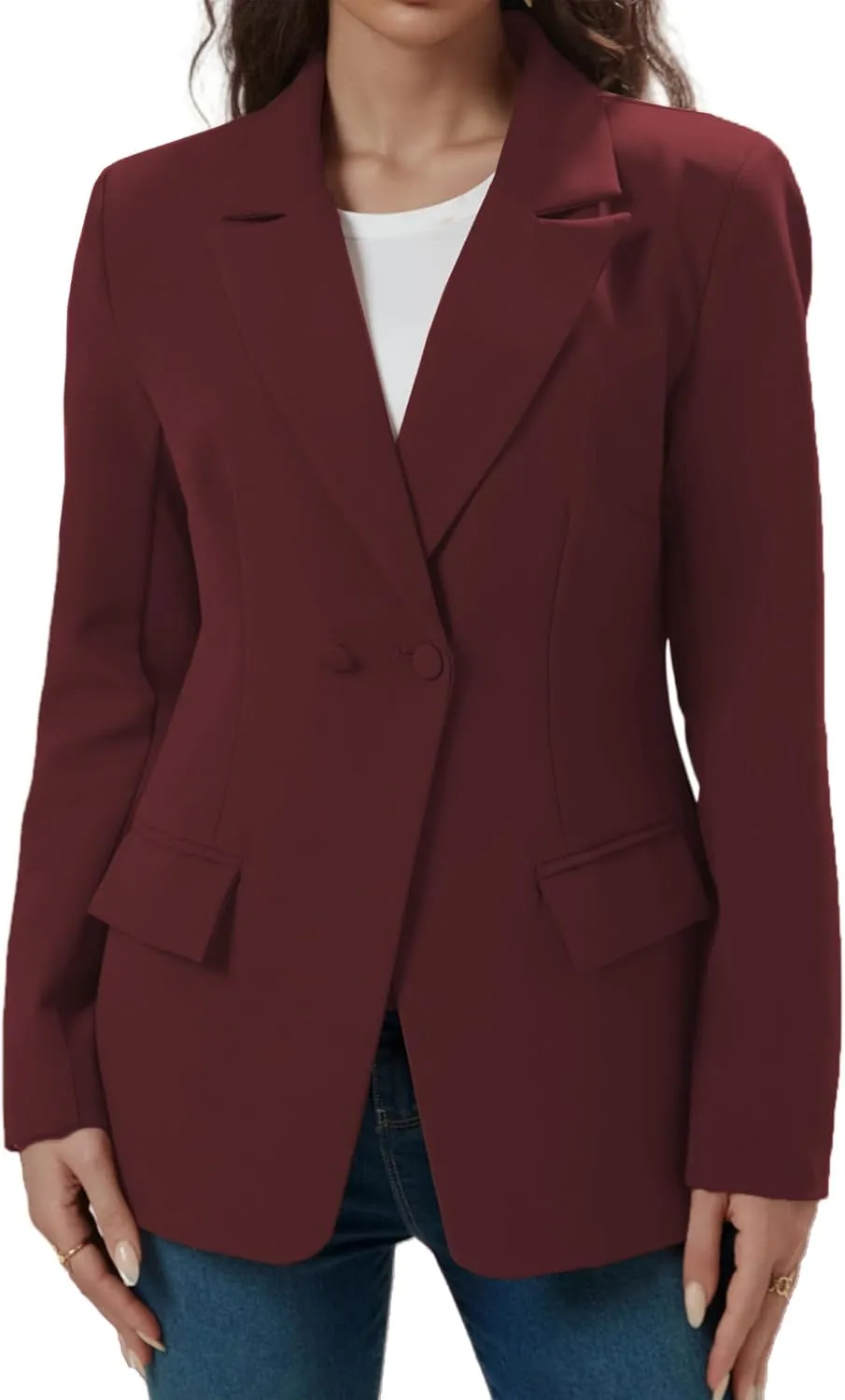 Women's Long Slleve Notch Lapel Work Suit Blazers Open Front Causal Jacket Outwear with Pockets