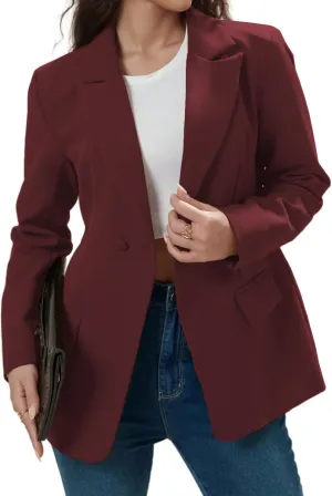 Women's Long Slleve Notch Lapel Work Suit Blazers Open Front Causal Jacket Outwear with Pockets