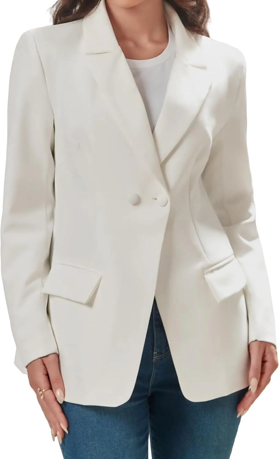 Women's Long Slleve Notch Lapel Work Suit Blazers Open Front Causal Jacket Outwear with Pockets