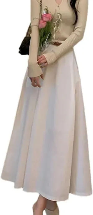 Womens Office A Line Skirt High Waist Belted Pleated Midi Dress All Season Work Slim Fit Skirts