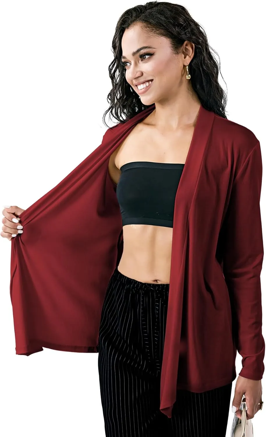 Womens Open Front Cardigan Sweater, Long, Lightweight, and Versatile Green & Black Cardigans for Women