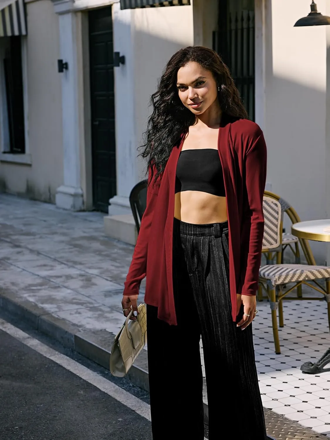 Womens Open Front Cardigan Sweater, Long, Lightweight, and Versatile Green & Black Cardigans for Women