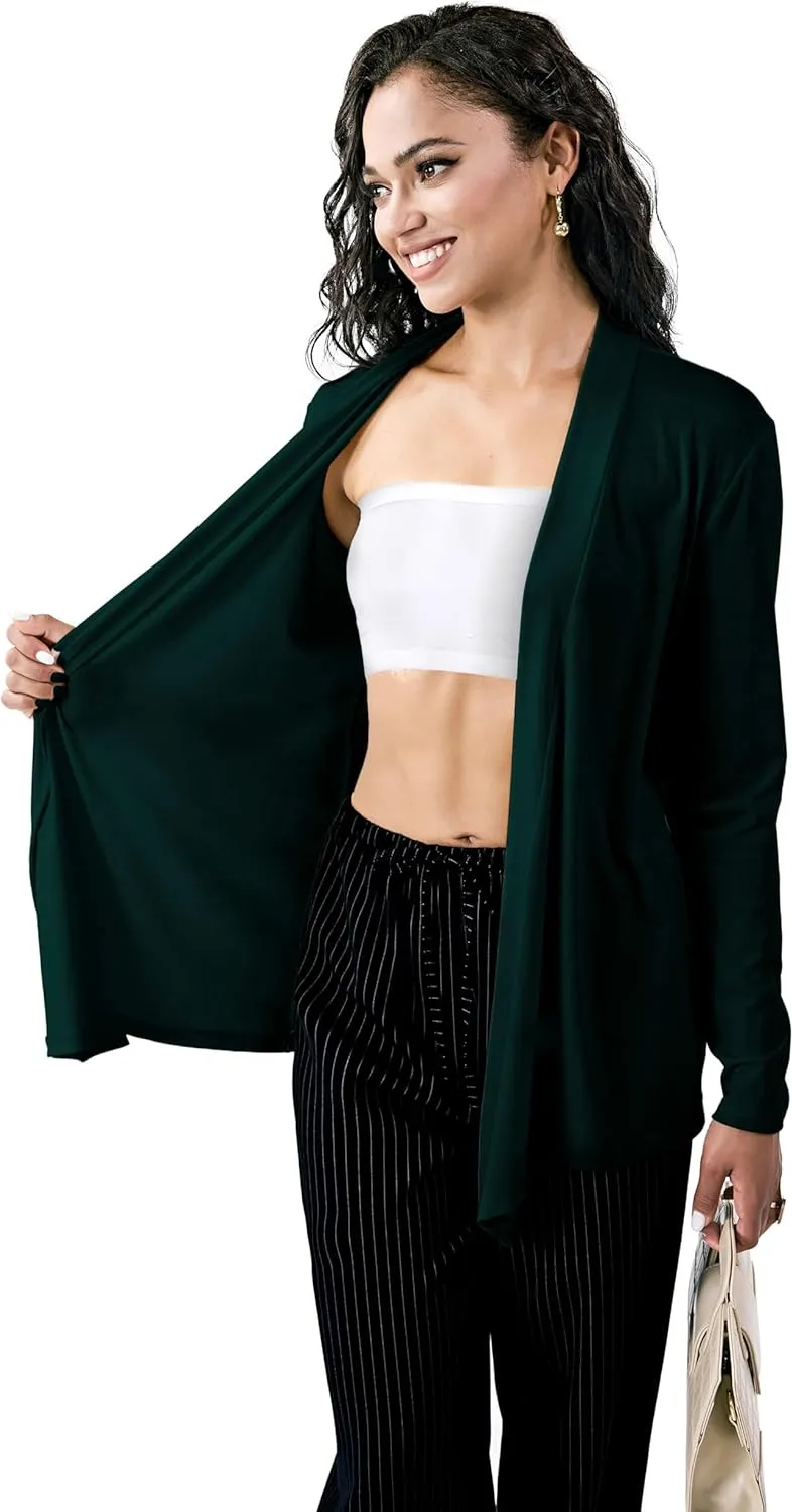 Womens Open Front Cardigan Sweater, Long, Lightweight, and Versatile Green & Black Cardigans for Women