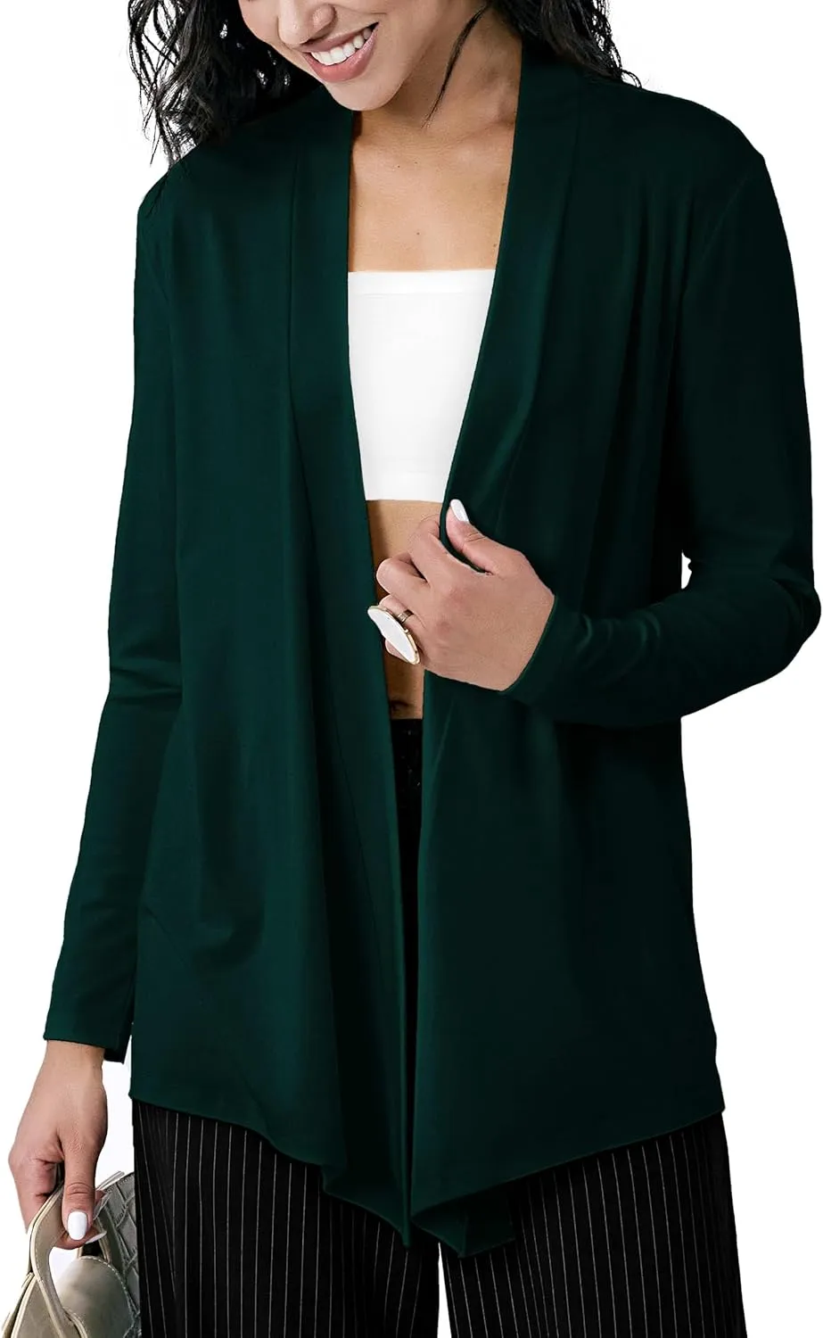 Womens Open Front Cardigan Sweater, Long, Lightweight, and Versatile Green & Black Cardigans for Women