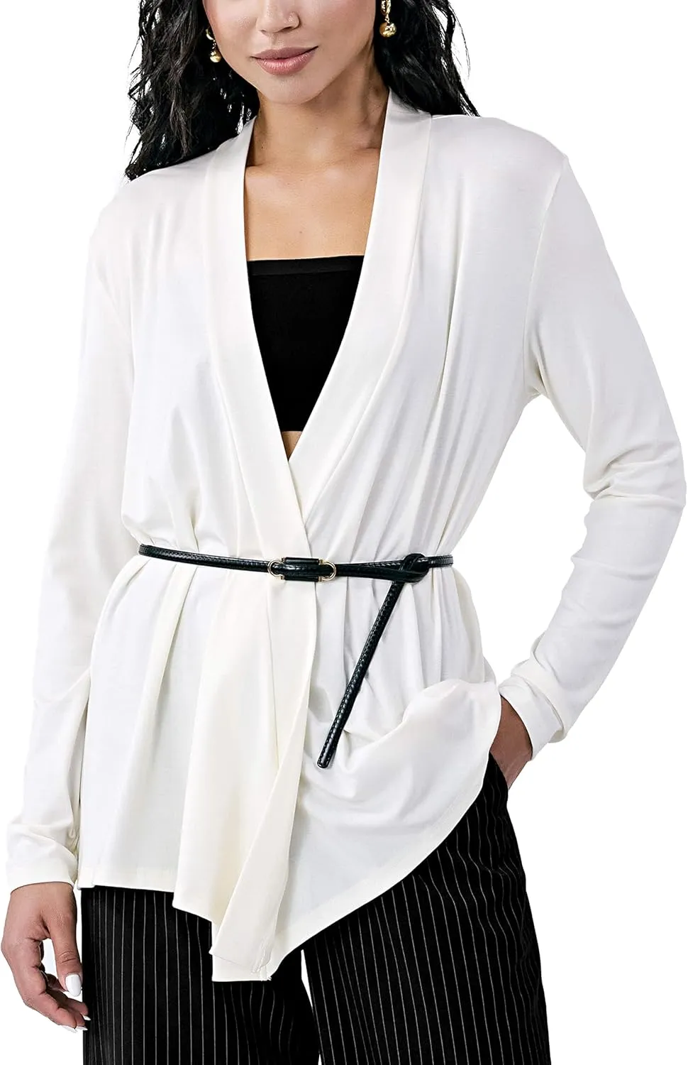 Womens Open Front Cardigan Sweater, Long, Lightweight, and Versatile Green & Black Cardigans for Women