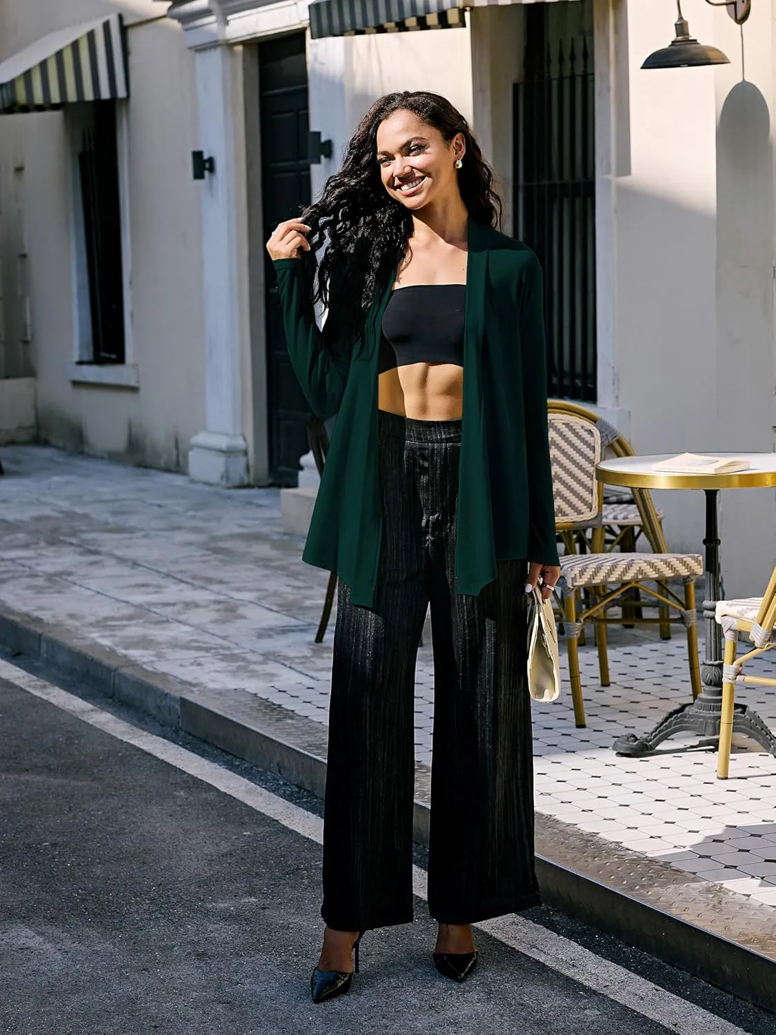 Womens Open Front Cardigan Sweater, Long, Lightweight, and Versatile Green & Black Cardigans for Women